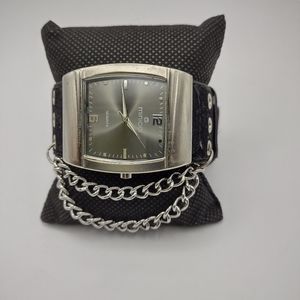 Minicci Unisex watch black suede band chain adornment Rock, Retro, Gothic, Punk